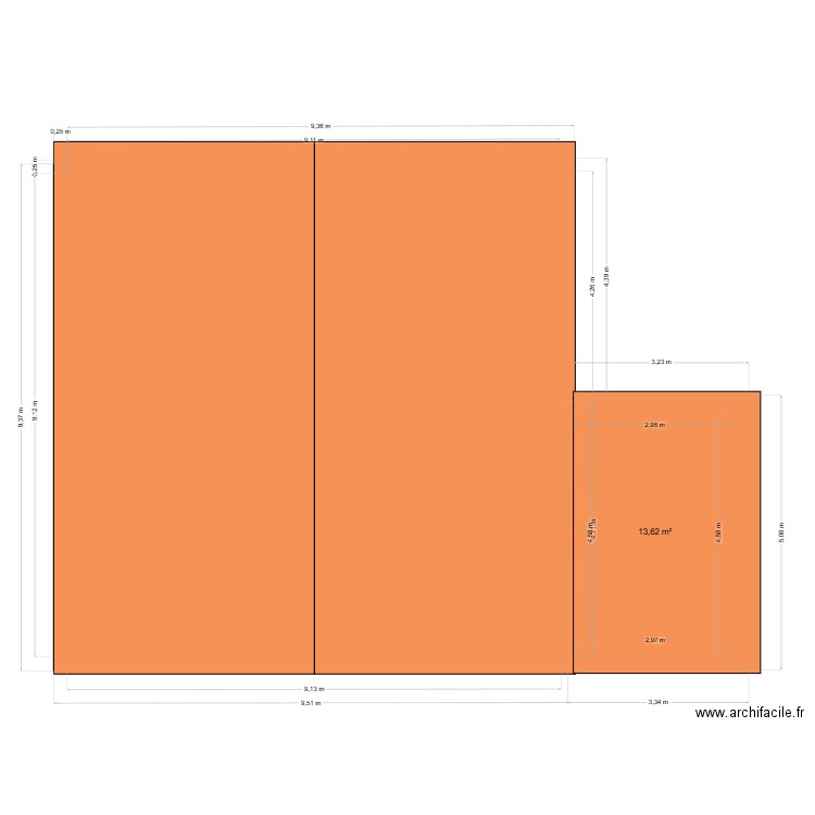extension chaudière toiture. Plan de 1 pièce et 14 m2