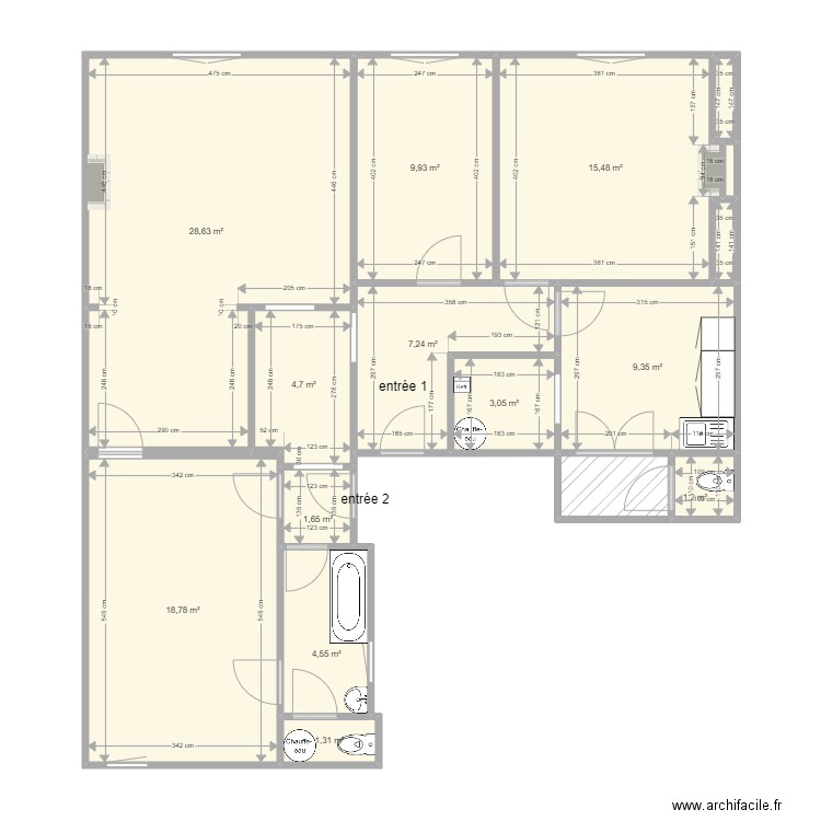 43 République R+2 actuel. Plan de 16 pièces et 109 m2