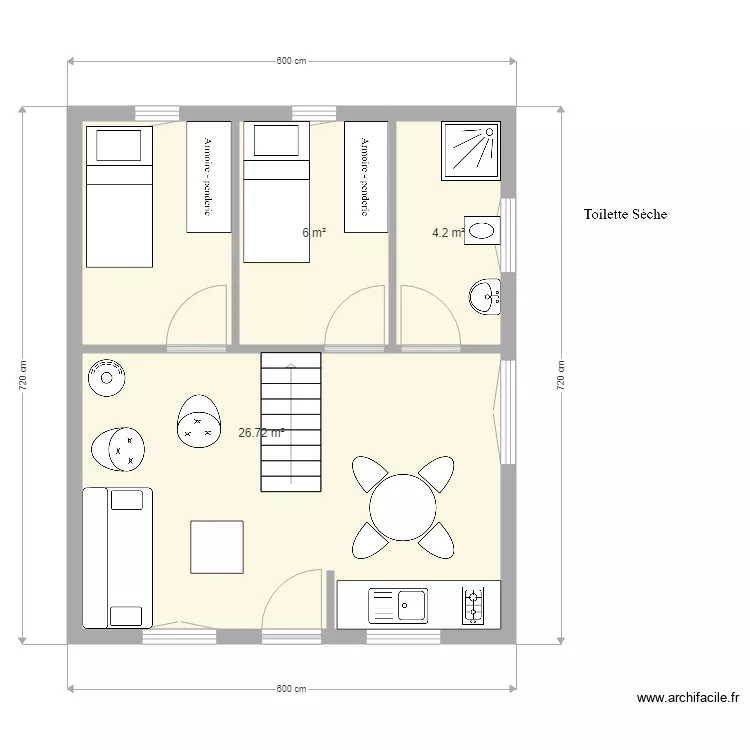 Petite Maison en bois avec meubles. Plan de Petite Maison en bois avec meubles. Plan de
