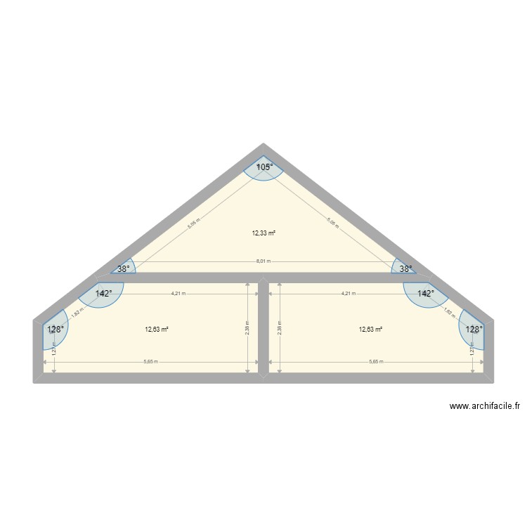 GABIOT. Plan de 3 pièces et 38 m2