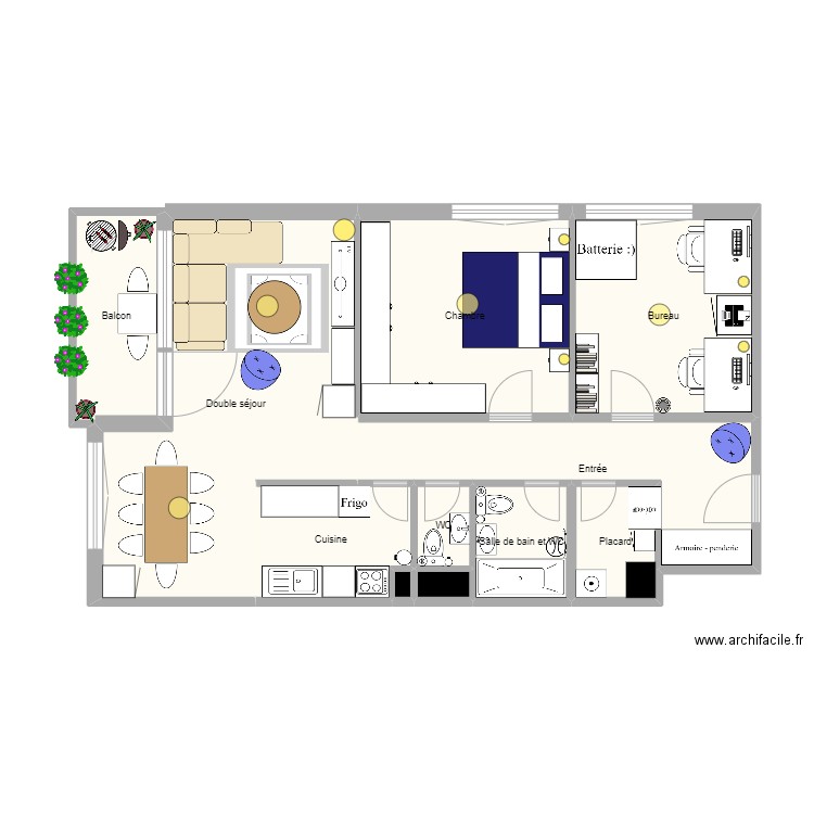 appartement blancherie meuble D2. Plan de 11 pièces et 81 m2