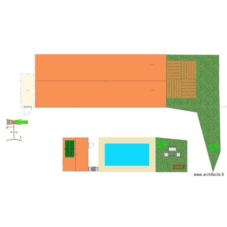 piscine maison. Plan de 5 pièces et 140 m2