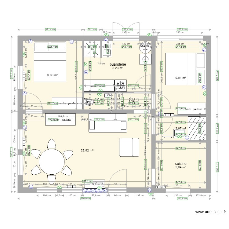 Agon déf. Plan de 8 pièces et 61 m2