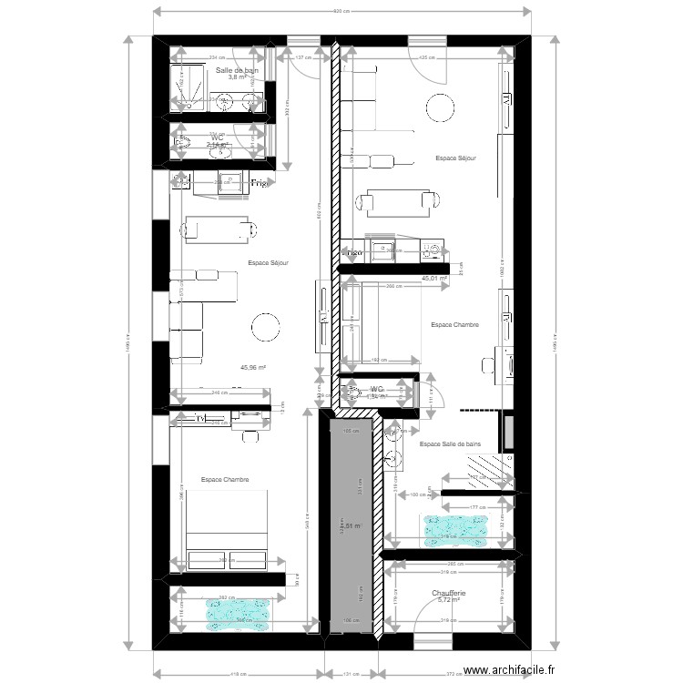 PLAN LOVE ROOMS sans cloison. Plan de 0 pièce et 0 m2