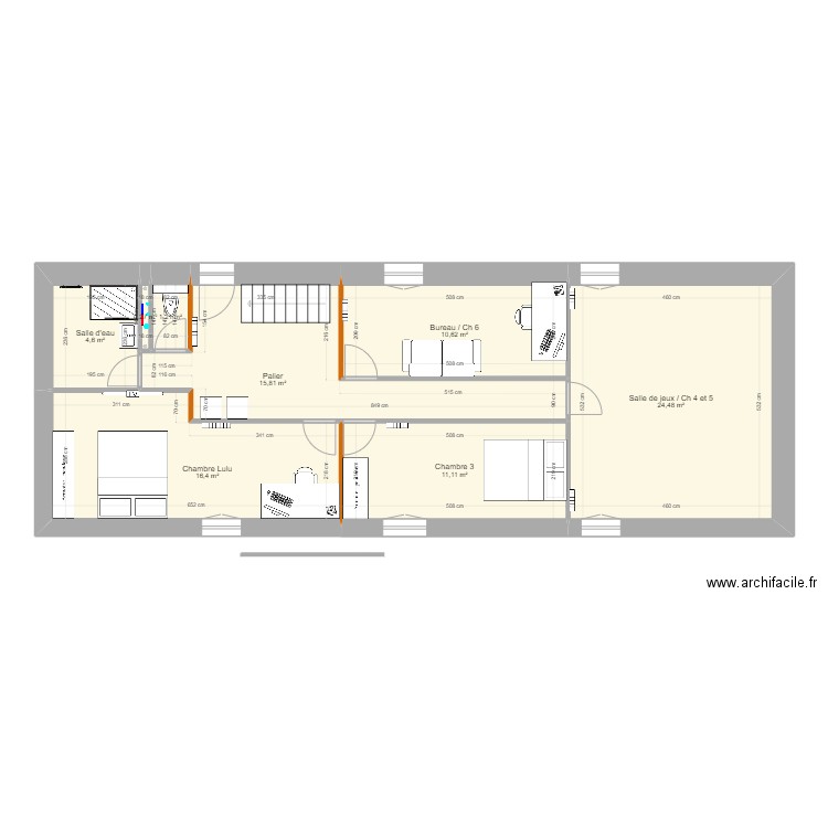 Etage. Plan de 7 pièces et 86 m2