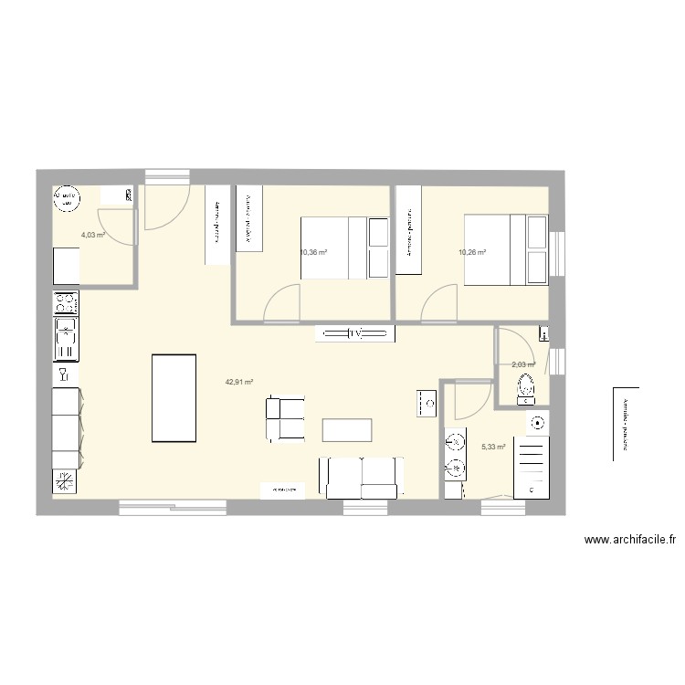 Plan de 72 m WC caché BIS. Plan de 0 pièce et 0 m2