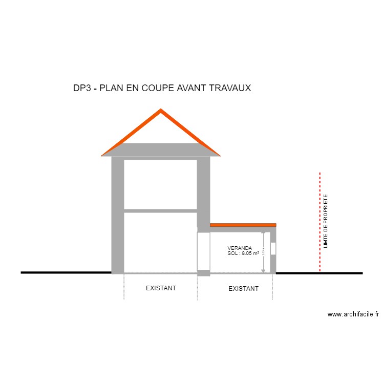 plan de coupe avant travaux . Plan de 0 pièce et 0 m2
