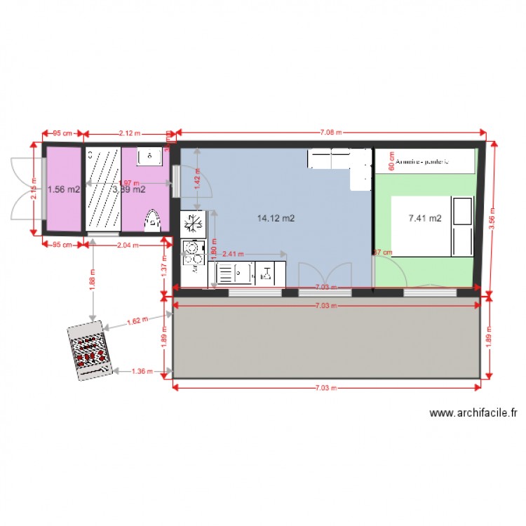 MOBIL HOME MONTA SDB GAUCHE 7 3 COTES. Plan de 0 pièce et 0 m2