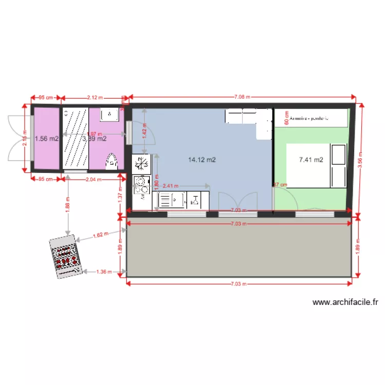 MOBIL HOME MONTA SDB GAUCHE 7 3 COTES. Plan de 