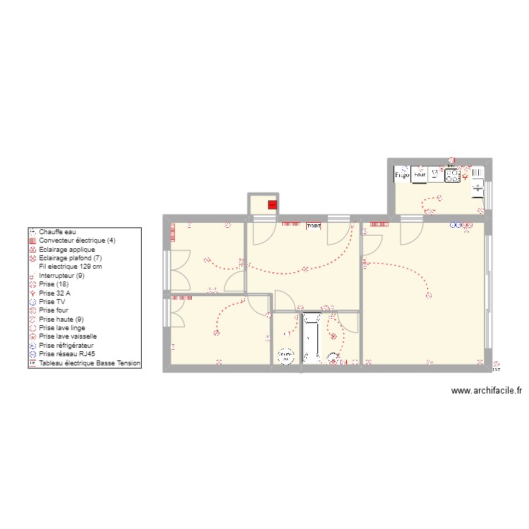 declerck. Plan de 7 pièces et 61 m2