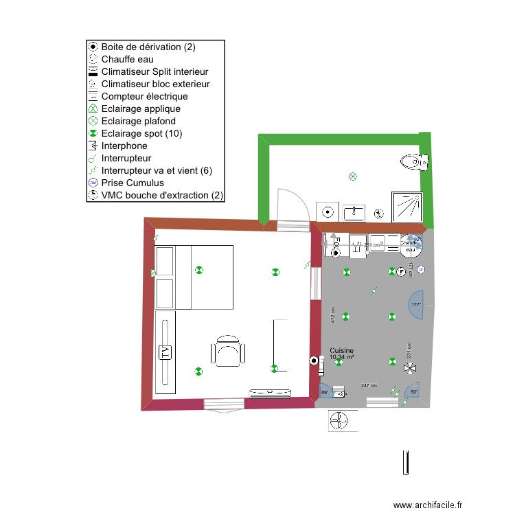 Appartement Jean Jaurès Rez de chaussé . Plan de 1 pièce et 10 m2