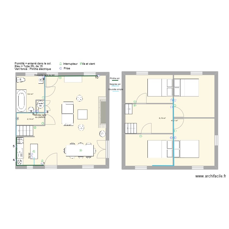 General. Plan de 5 pièces et 100 m2