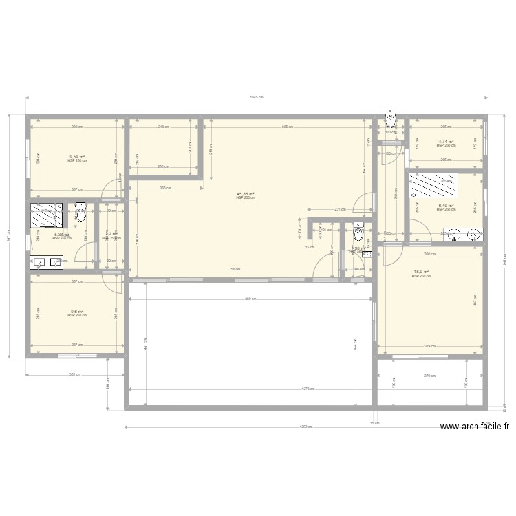 Plan casa Bresil 1. Plan de 9 pièces et 105 m2