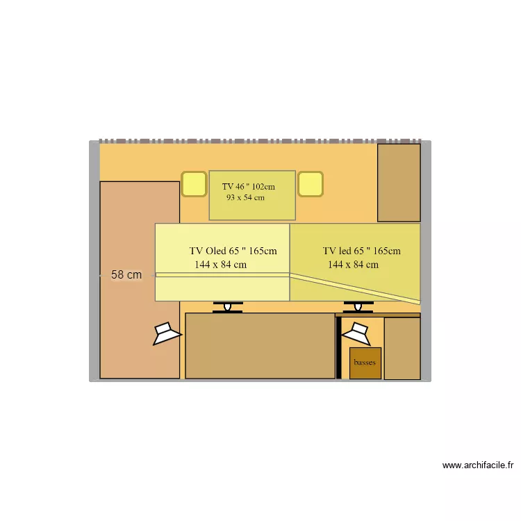 2 &eacute;crans de 65  . Plan de 