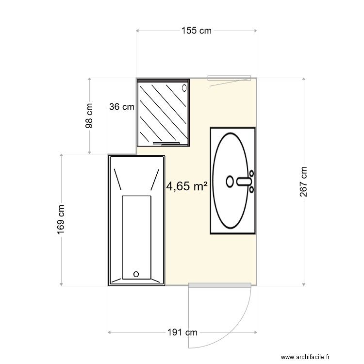 Salle de bains. Plan de 1 pièce et 5 m2