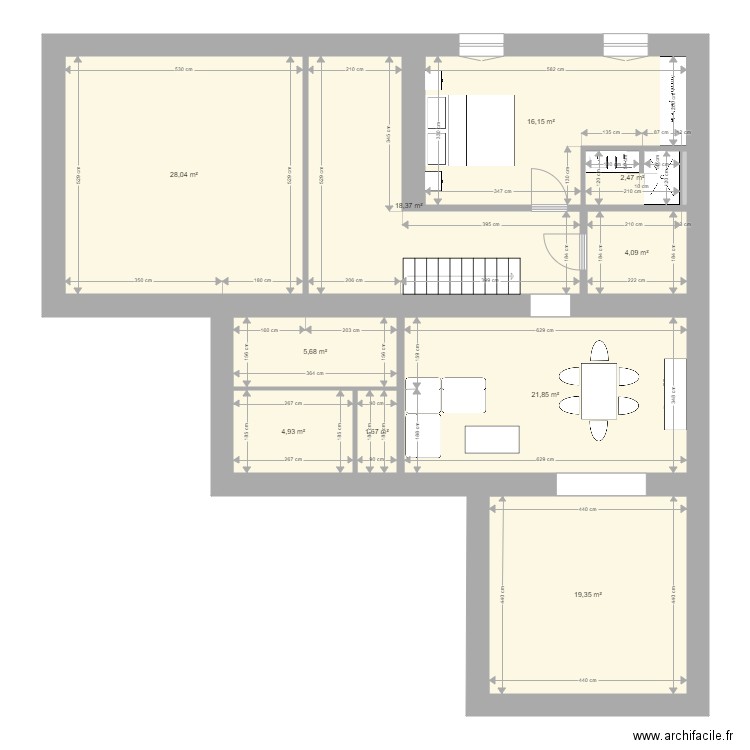 Plan projet Carbon blanc 2. Plan de 11 pièces et 123 m2