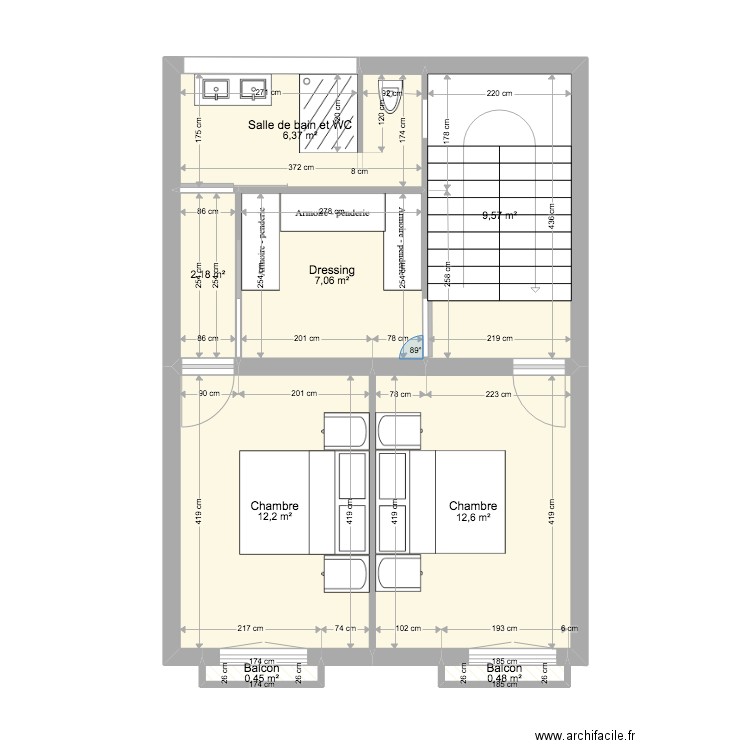 Projet 1er étage Bunyola. Plan de 8 pièces et 51 m2
