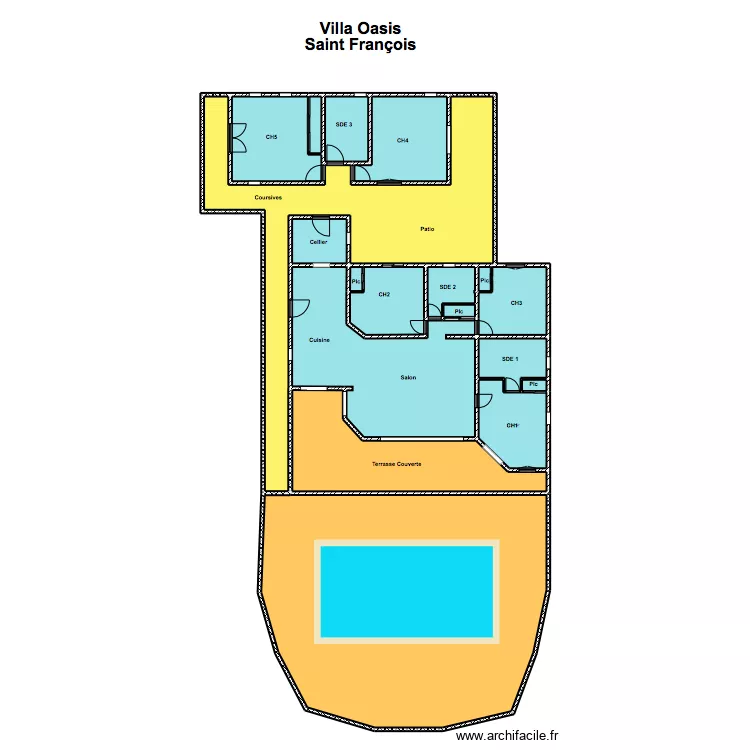 Maison Guadeloupe avec extérieurs. Plan de Maison Guadeloupe avec extérieurs. Plan de