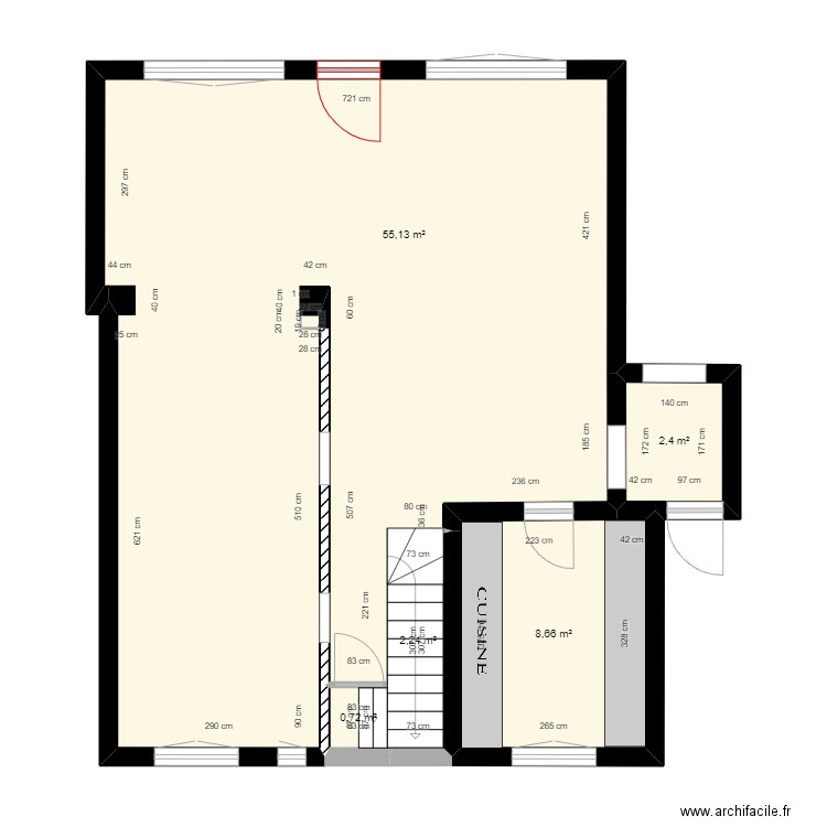 RDC MUR PORTEUR. Plan de 5 pièces et 69 m2