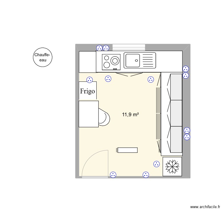 Cuisine. Plan de 1 pièce et 12 m2