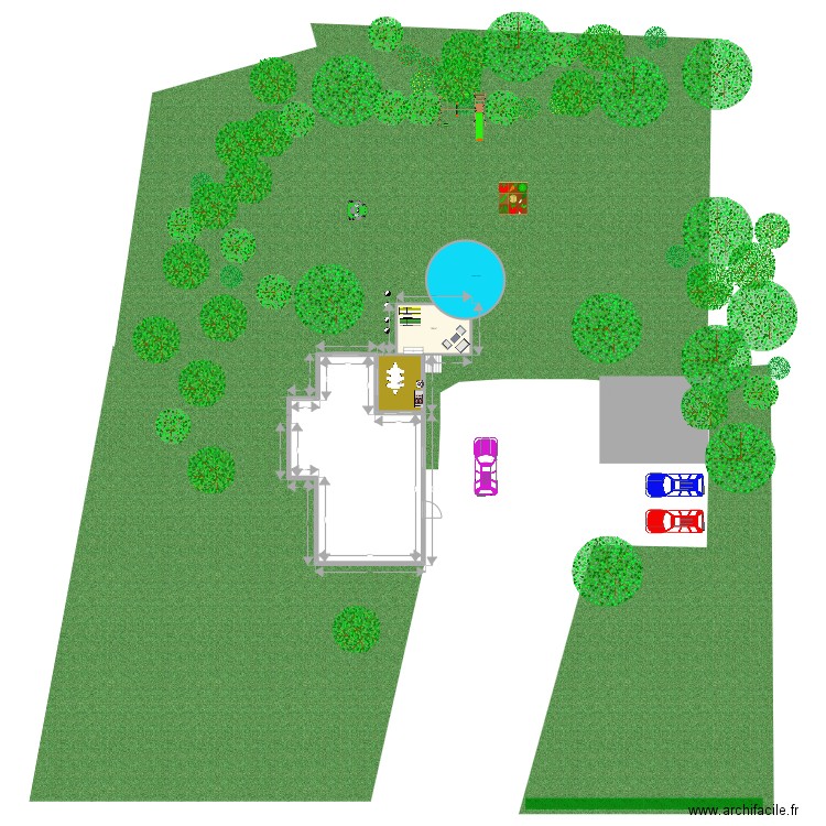 piscine. Plan de 2 pièces et 44 m2