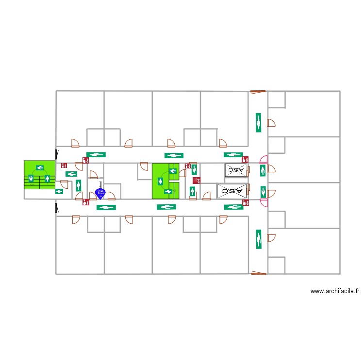 2eme au 8eme etage bouteille 58 gauche esc asc de 8 à 12. Plan de 3 pièces et 21 m2