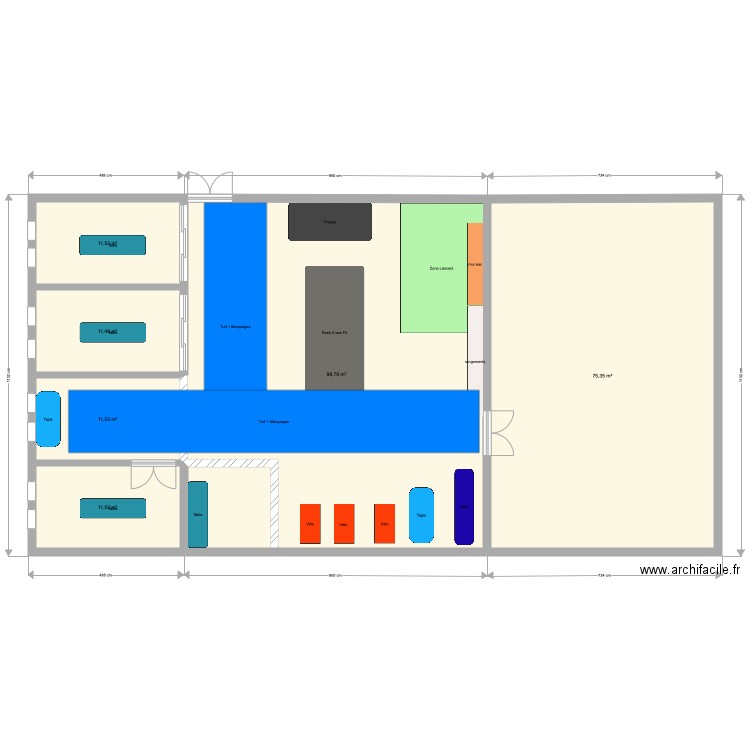 Salle de gym V3 dur 2 amovible 100. Plan de 0 pièce et 0 m2