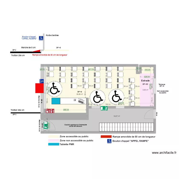 CHEZ LES ARTISTES apr&egrave;s travaux avec espace de rotation . Plan de 