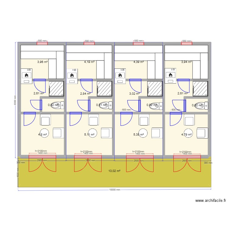 60  3 1. Plan de 17 pièces et 64 m2