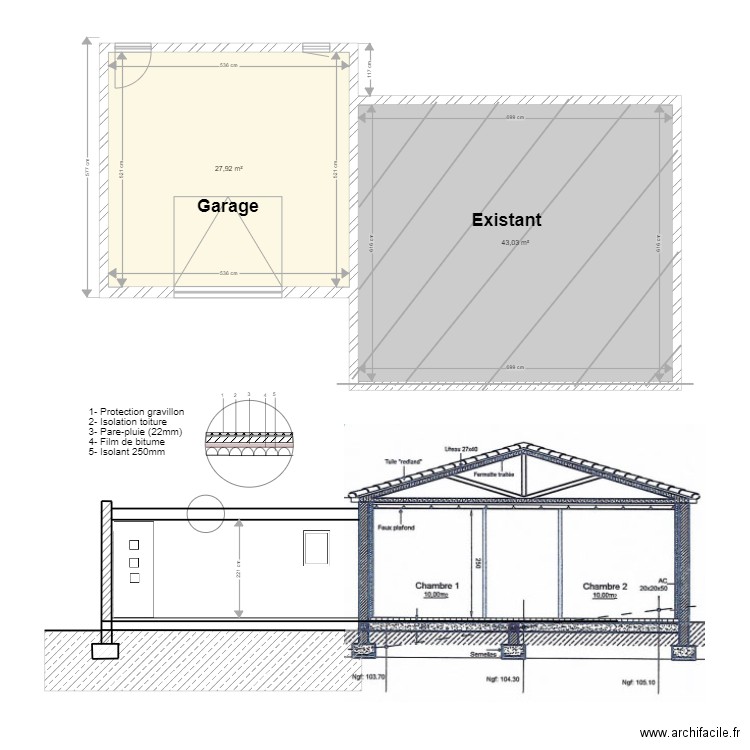 Plan garage Renaud . Plan de 2 pièces et 71 m2