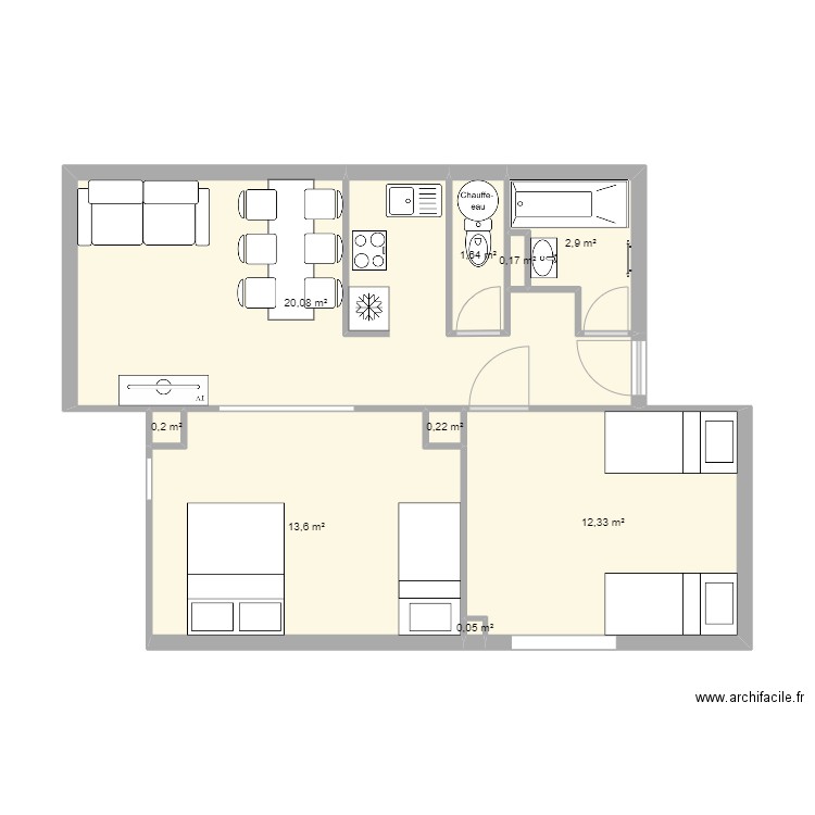 La Cabouste d'origine. Plan de 9 pièces et 51 m2