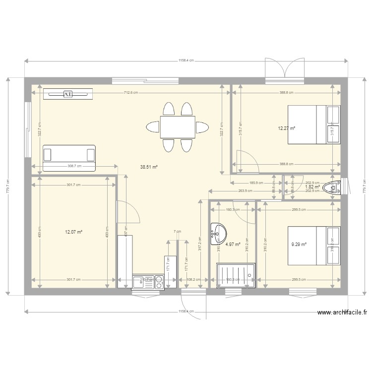 modele 2 chambres et mini garage. Plan de 0 pièce et 0 m2