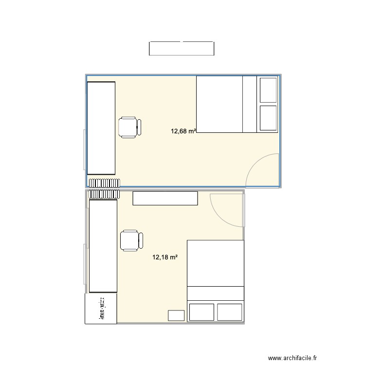 Chambres. Plan de 2 pièces et 25 m2