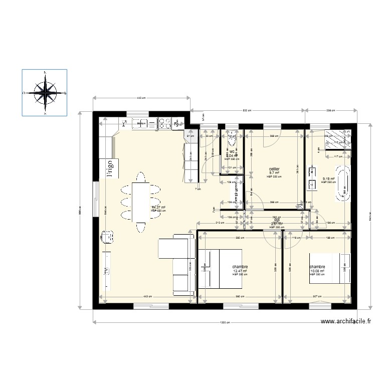 plain pied 2ch. Plan de 0 pièce et 0 m2