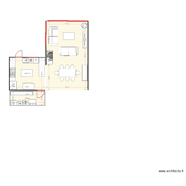 MAISON. Plan de 3 pièces et 50 m2