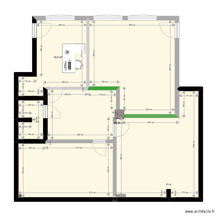 RDCSaintAlexisExistantProjeté2. Plan de 3 pièces et 104 m2