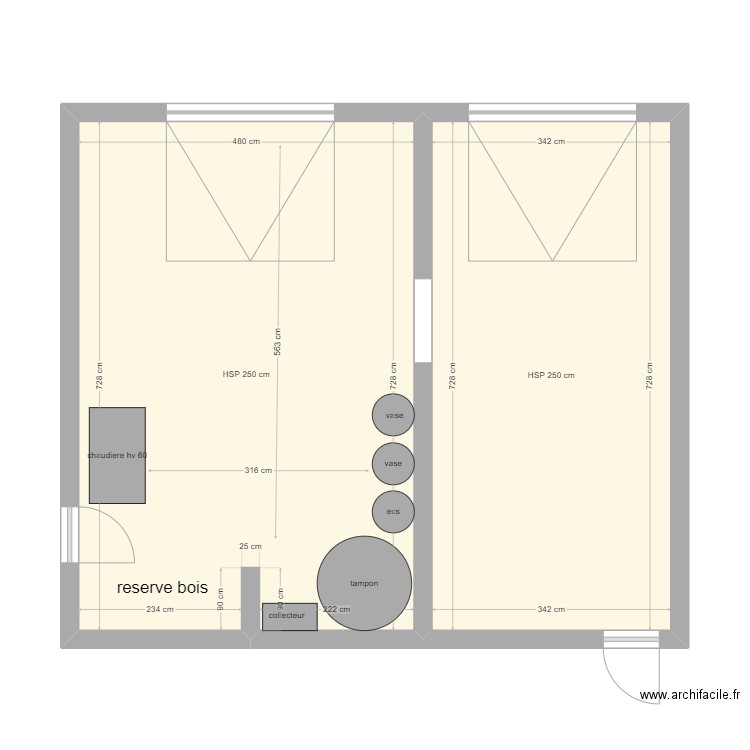 chaufferie lheureux. Plan de 2 pièces et 60 m2