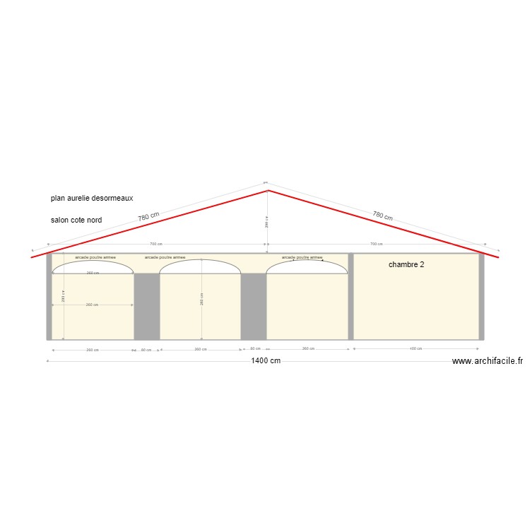 arcades salon. Plan de 2 pièces et 34 m2