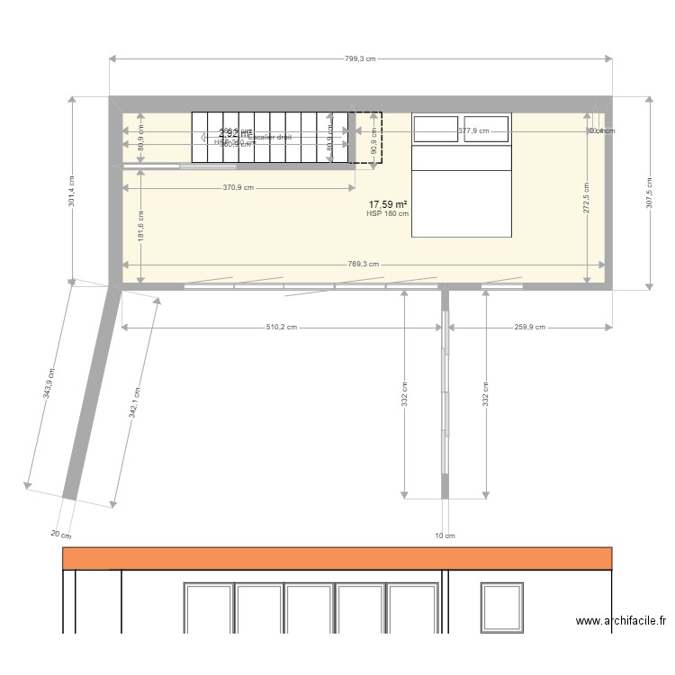 Voliere GM facade RDC. Plan de 6 pièces et 40 m2