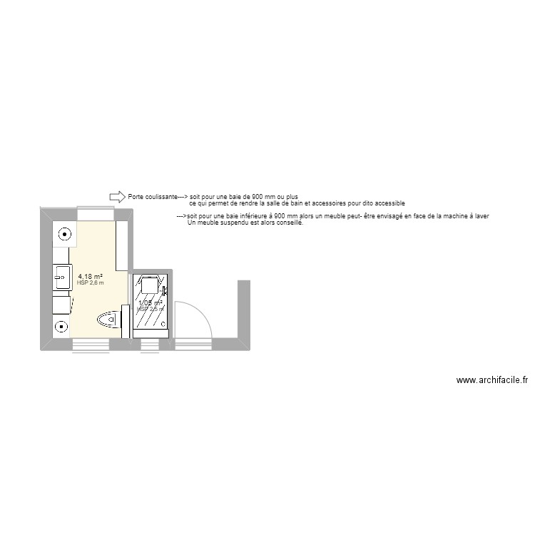 BEKA SDB  p coulissante. Plan de 2 pièces et 5 m2