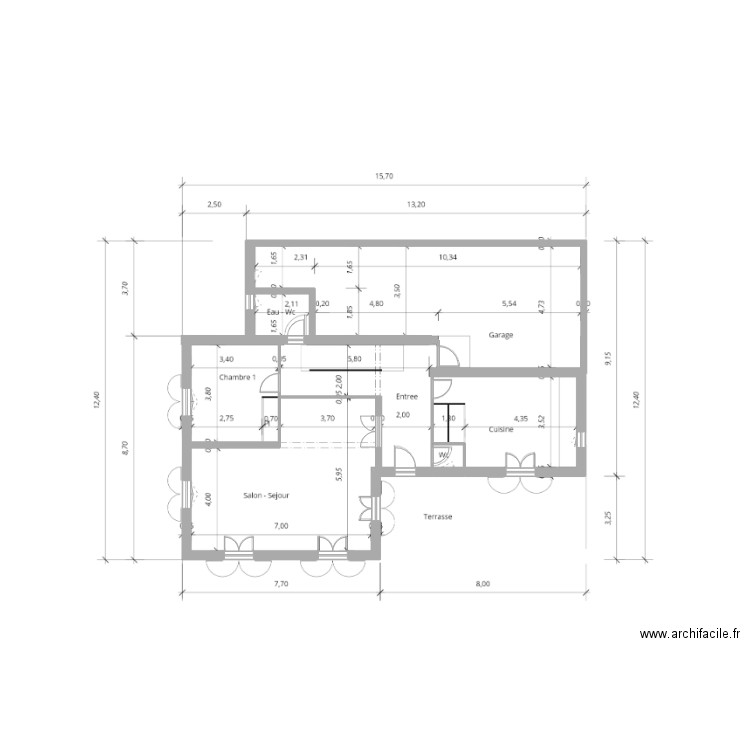 RDC. Plan de 4 pièces et 37 m2