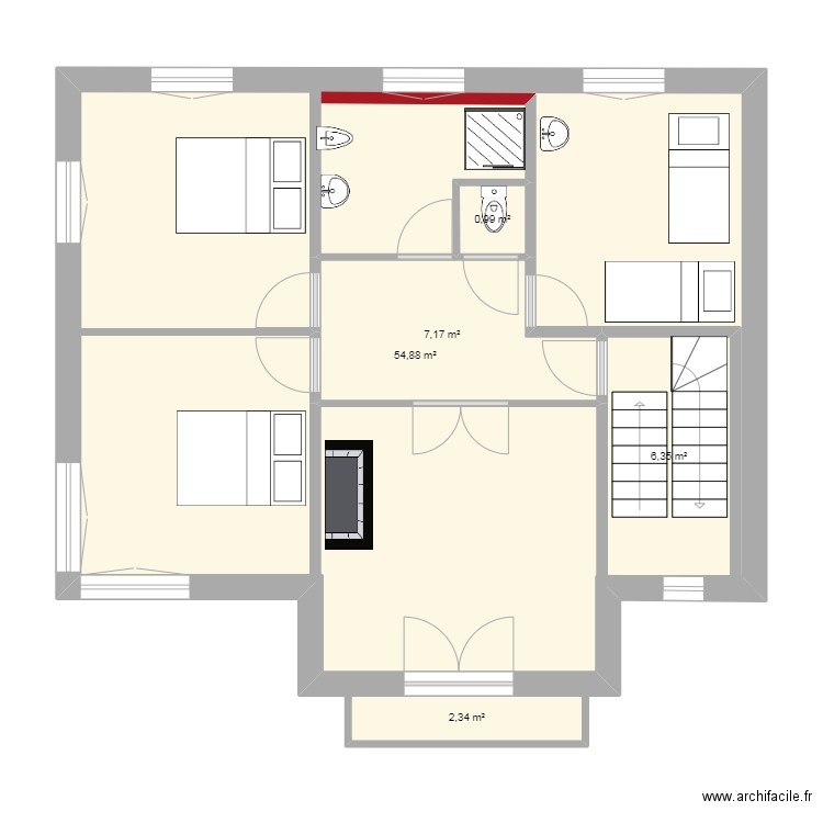 Descanneville 1. Plan de 5 pièces et 91 m2