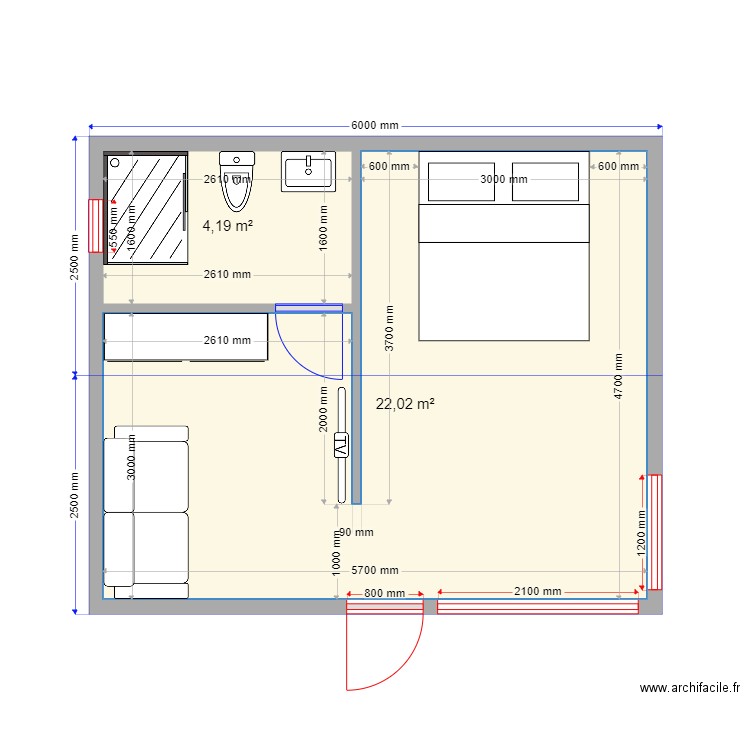 krium. Plan de 2 pièces et 26 m2