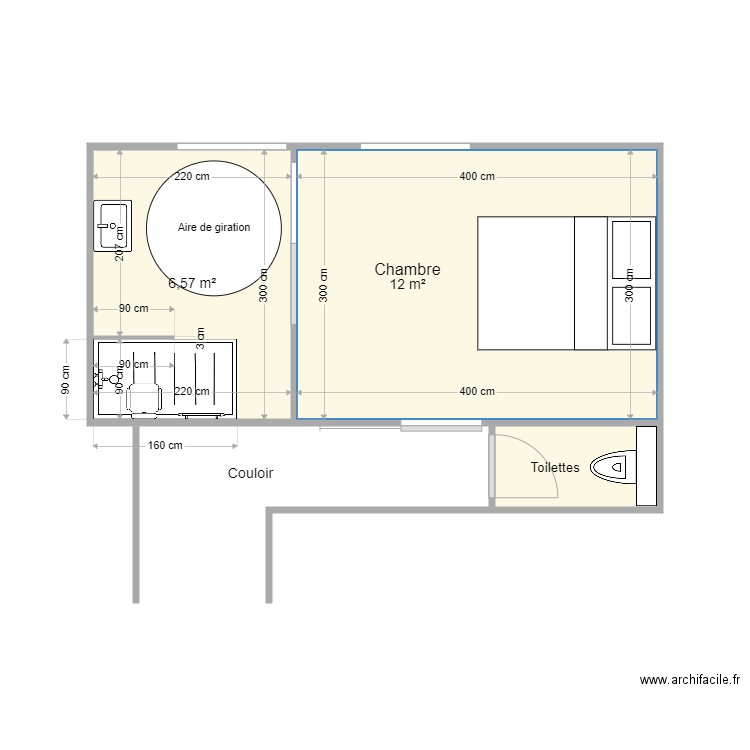 PLan après travaux Scheubel. Plan de 3 pièces et 20 m2