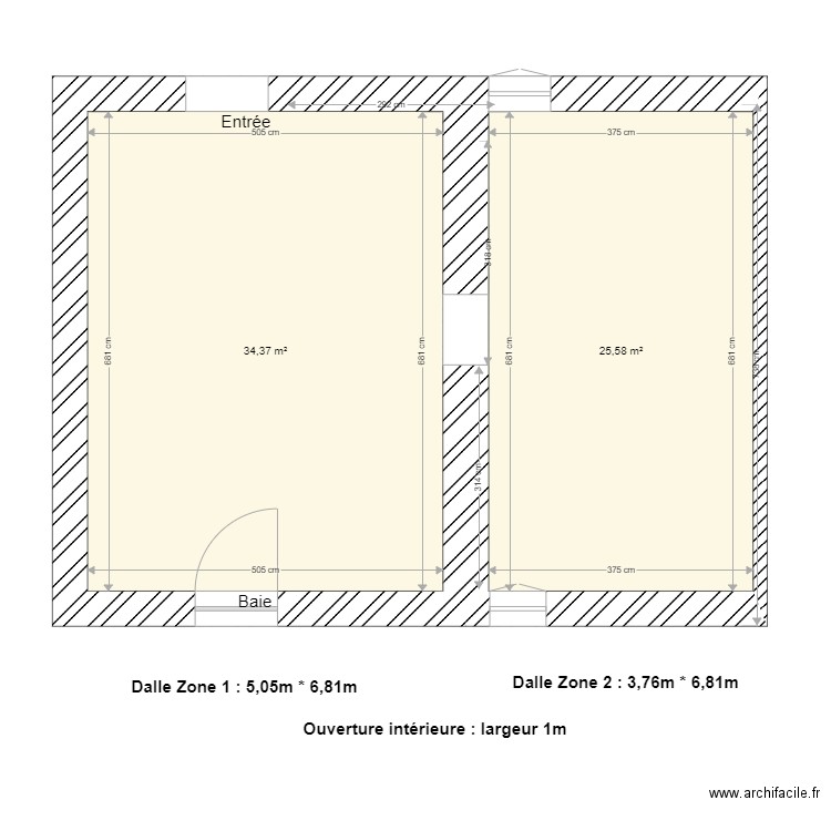 La gob plan maçon. Plan de 2 pièces et 60 m2