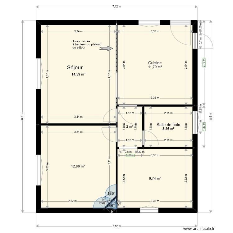 maison Bourbon rdc projet. Plan de 7 pièces et 53 m2