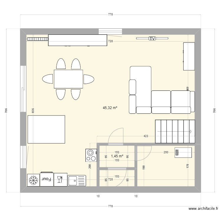 SEJOUR. Plan de 2 pièces et 47 m2