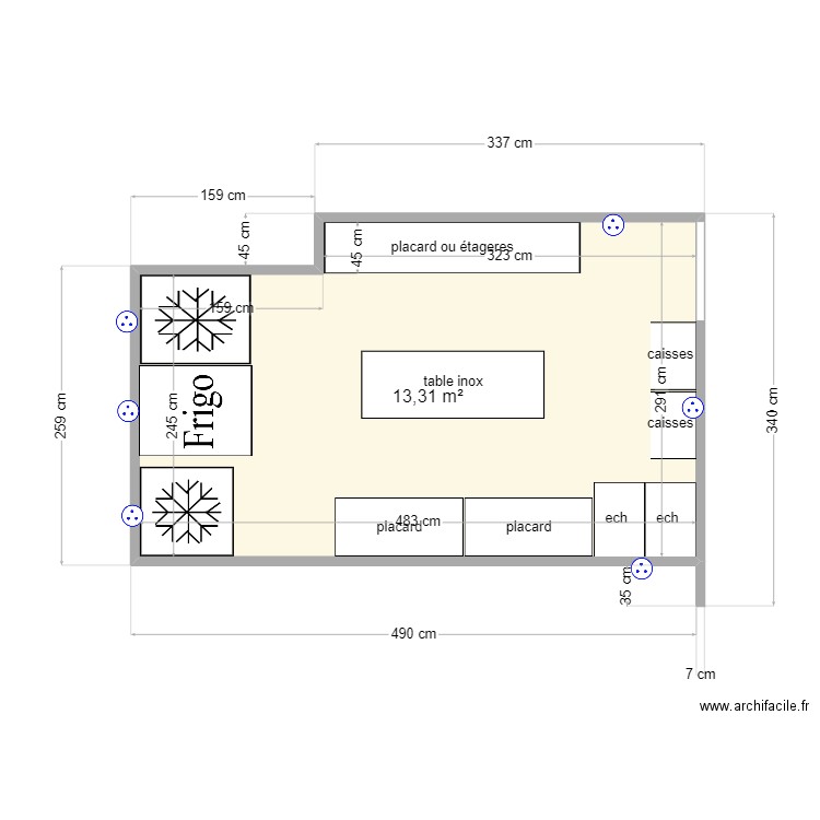 réserve. Plan de 1 pièce et 13 m2