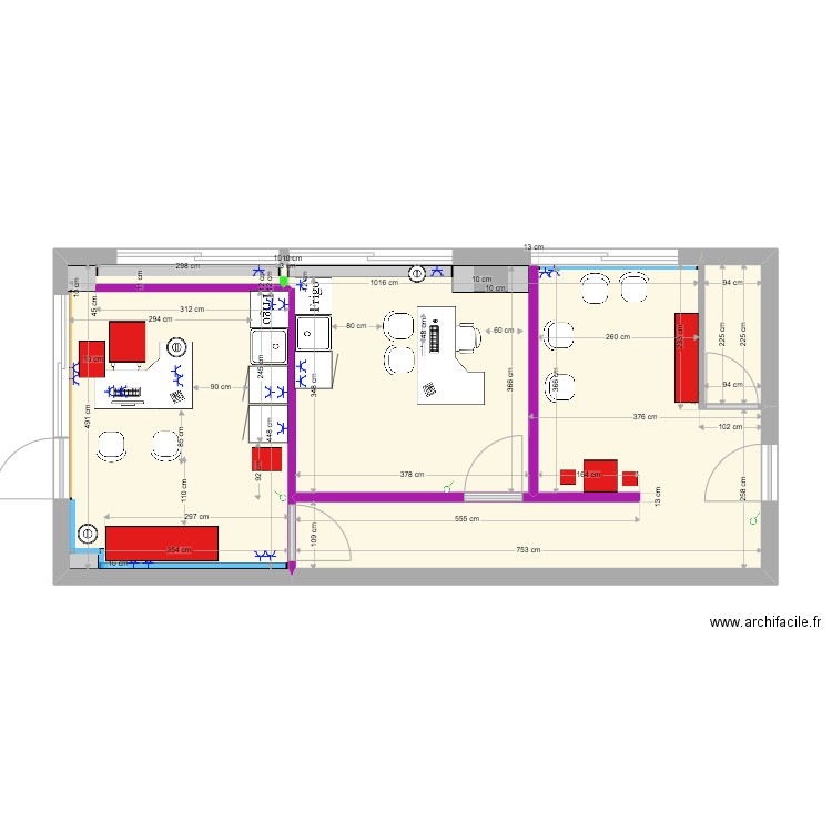 Plan Local Gaston AMENAGEMENT. Plan de 2 pièces et 53 m2