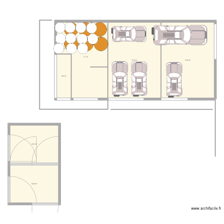 hangar. Plan de 6 pièces et 199 m2